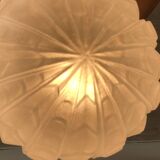 1930s Art Deco pendant light in frosted glass and wrought iron