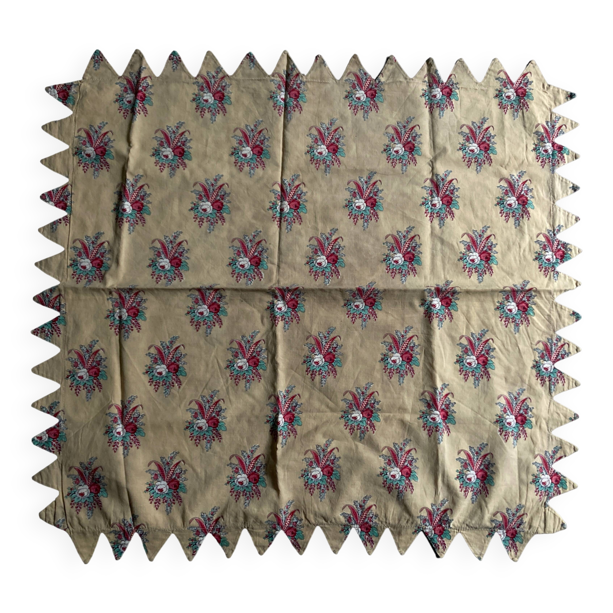 18th century Provence pillowcase in crenellated Indian fabric with pennants