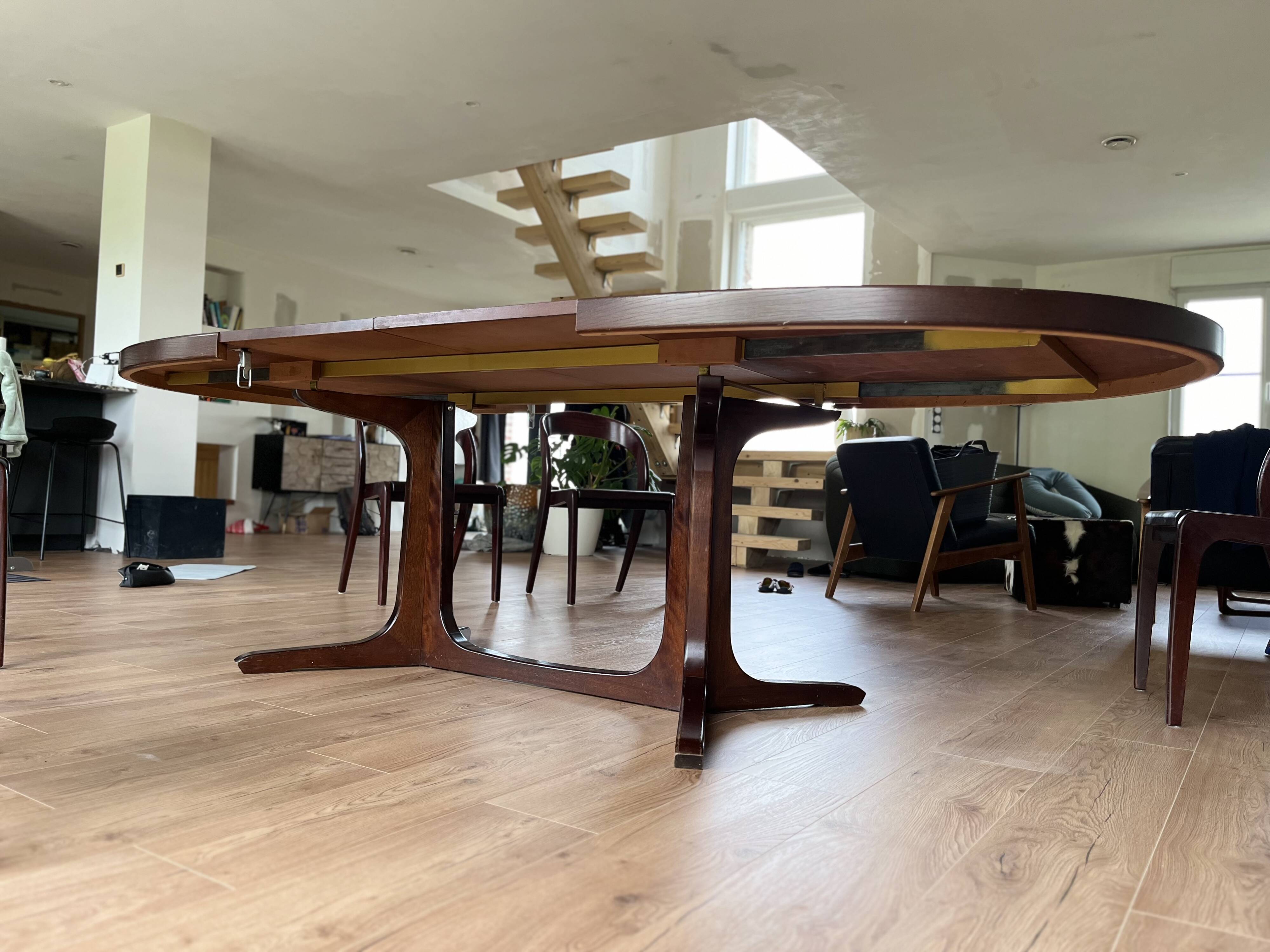 Baumann oval extendable dining room table and 6 Baumann Sled chairs known as gondola