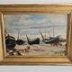 Oil on Panel - Marine Boats on Beach signed (to be identified)