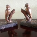 Frajou - Paire de Serre-livres aux oiseaux Pic & marbre portor