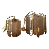 Art Deco pendant light in brass and chiseled polished glass