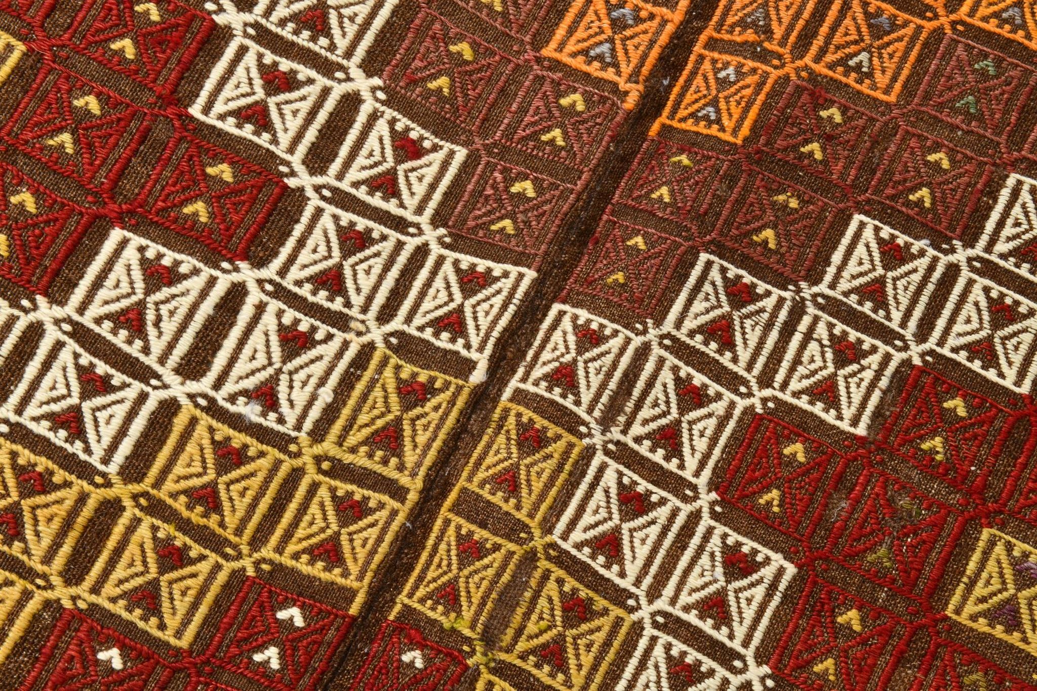 Red Yellow Tribal Pattern Kilim Rug, 145x282Cm