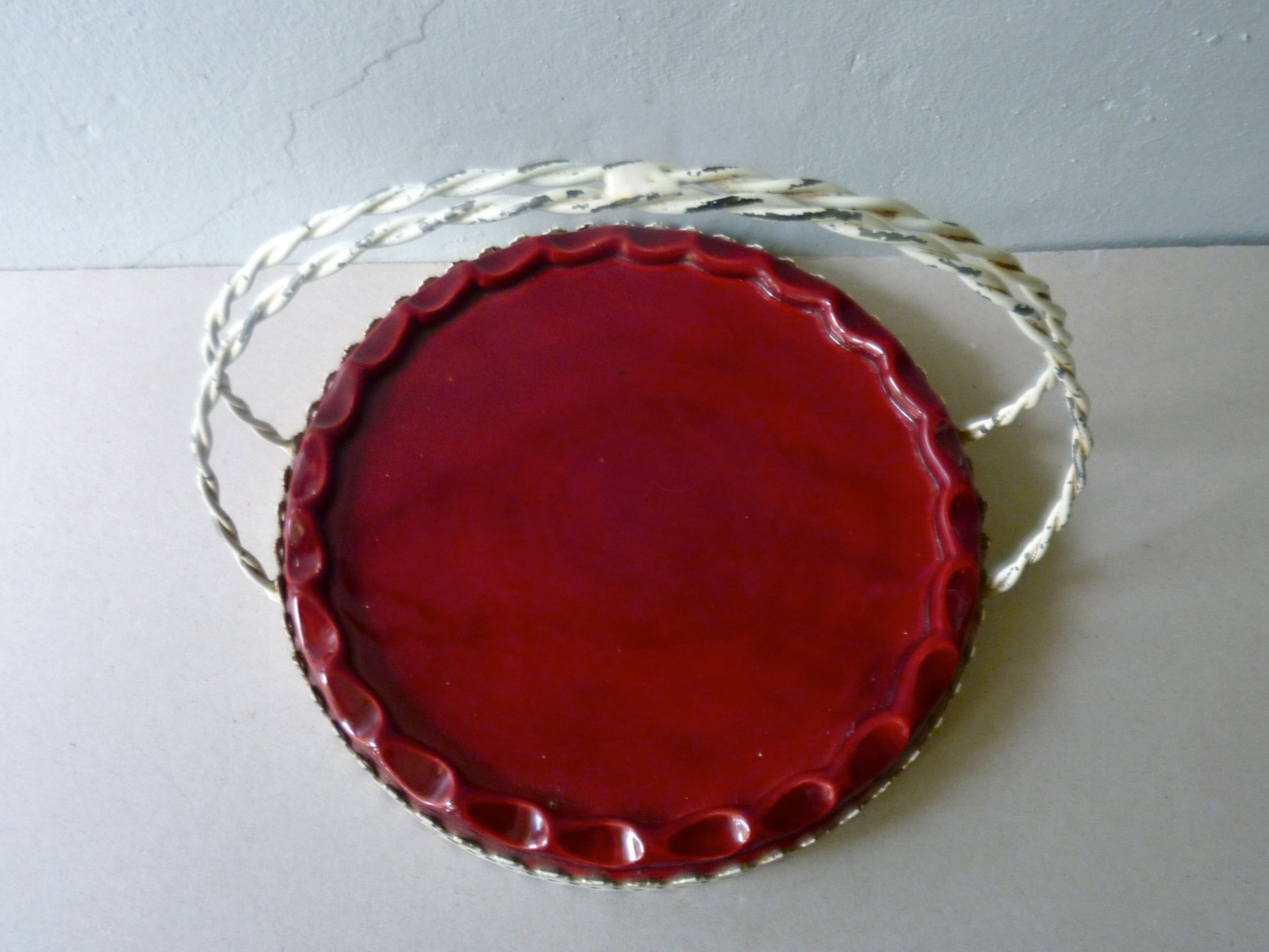 Serving tray in ceramic by Yvon Roy and metal from the 1950s
