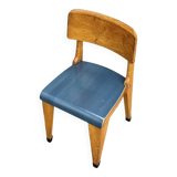 Antique Zabo children's chair (attributed) – varnished wood & blue seat