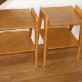 2 light oak bedside tables with two shelves from 1950.