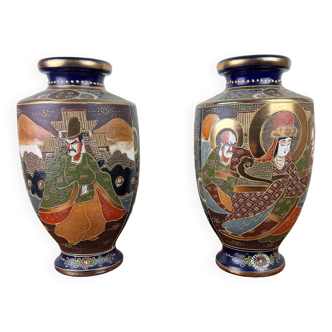Pair of Japanese satsuma porcelain vases circa 1900-1920