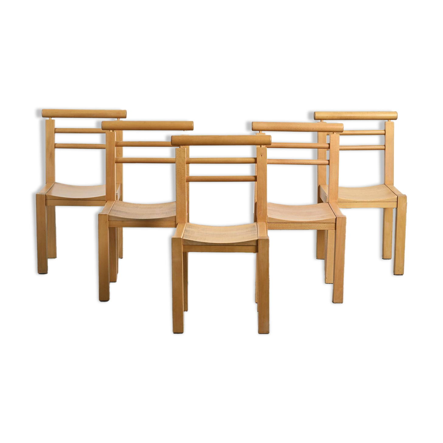 Solid beech chairs with log backs, French work, 1980