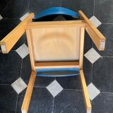 Series of 6 stackable vintage chairs, italian design, blue tinted beech, ca 1980