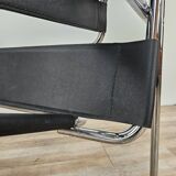 70s armchair in chromed tubular and black leather
