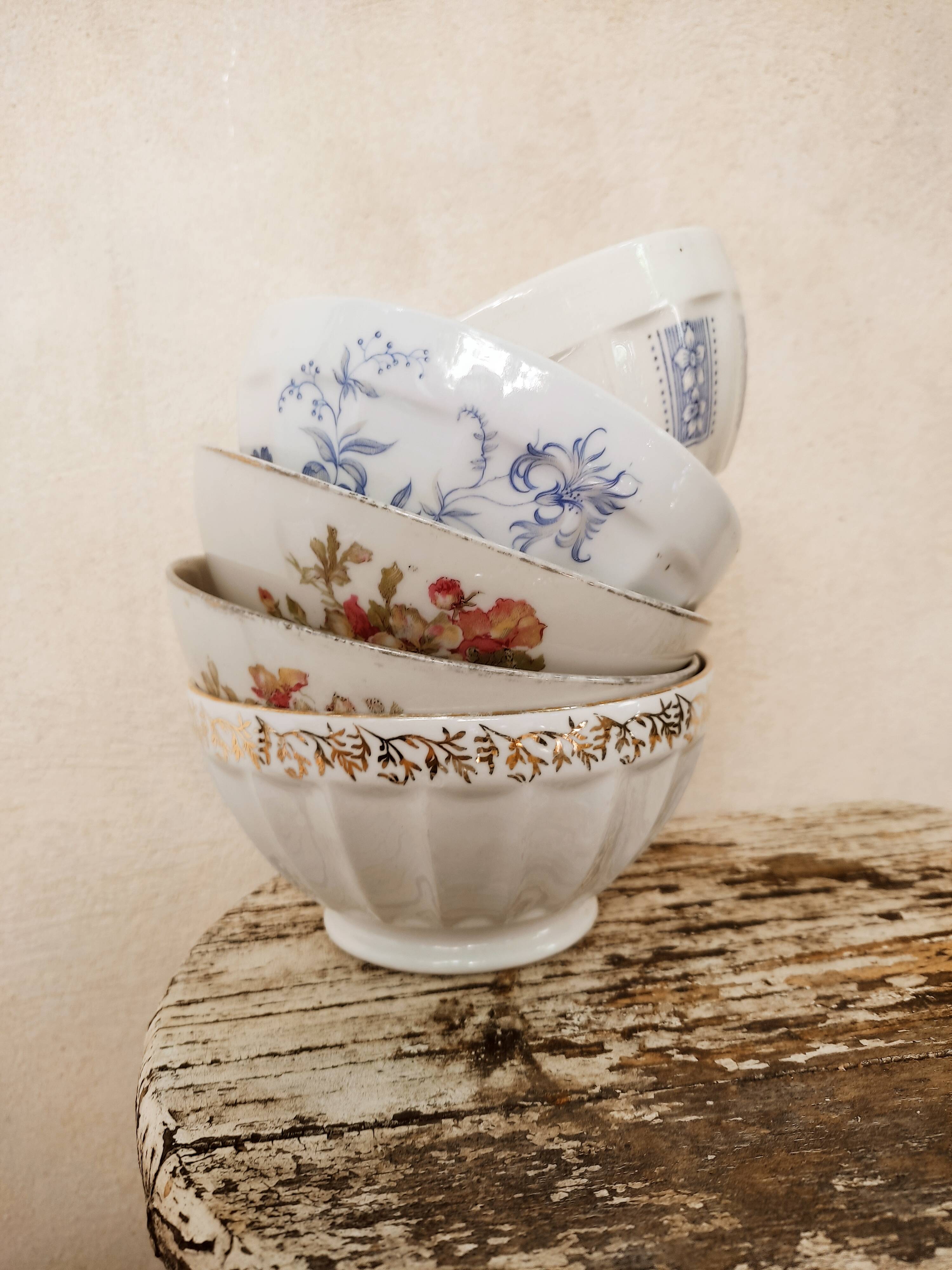 5 mismatched old bowls