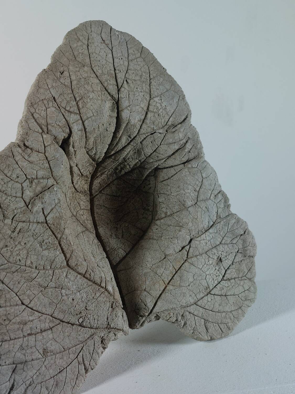 Vintage one  of a kind cast concrete fruit trinket bowl leaf decor
