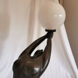 Large lamp, woman with ball, yoga, art deco style, 1980