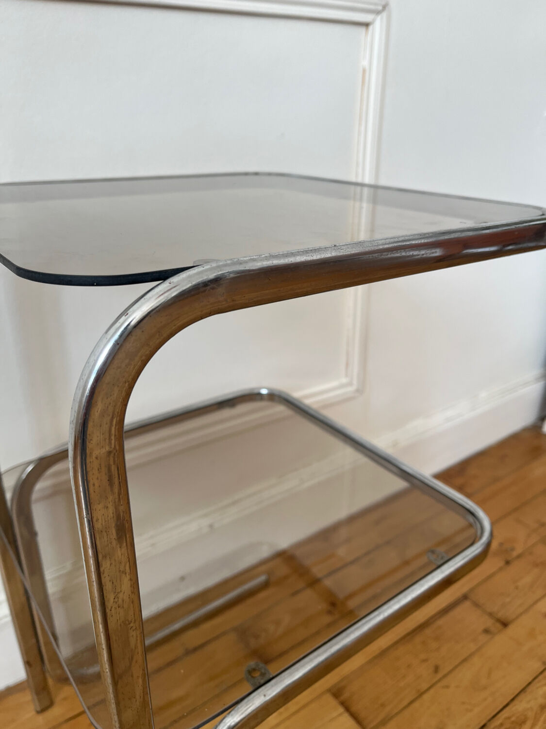 Vintage chrome and smoked glass side table