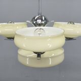 Bauhaus Chandelier Czechoslovakia 1930s Milk Glass Chrome Pendant