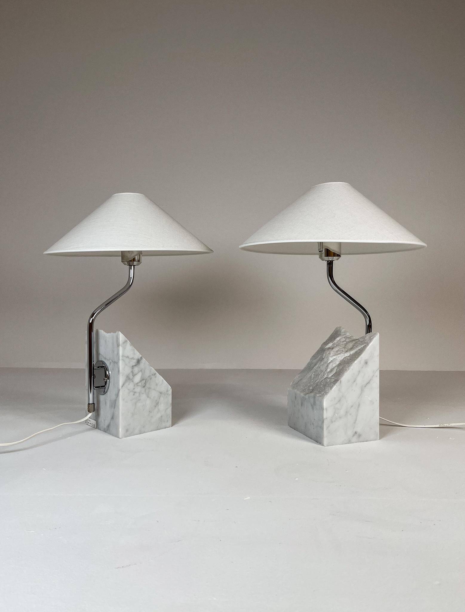 Paire de lampes de table en marbre et acier Bergboms du milieu du siècle, années 1970, Suède