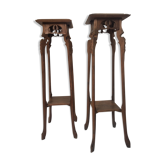 Pair of carved wooden sellette - Art Nouveau style- curved feet with red marble tray