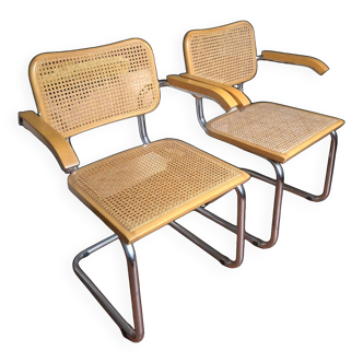 Pair of Cesca B64 armchairs with armrests by Marcel Breuer Design