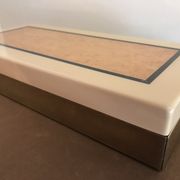Rectangular mother-of-pearl and brass storage box 1970