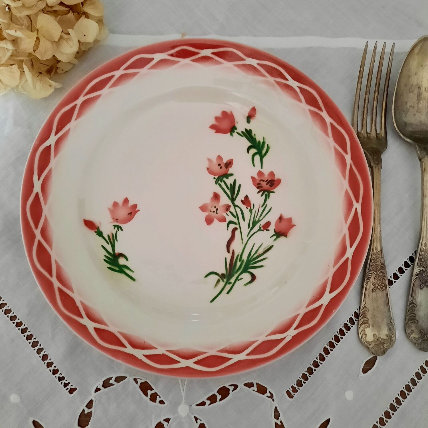 6 old flat plates mismatched in earthenware