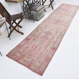 3x12 Soft Pink & Brown Turkish Runner Rug, 86x374CM