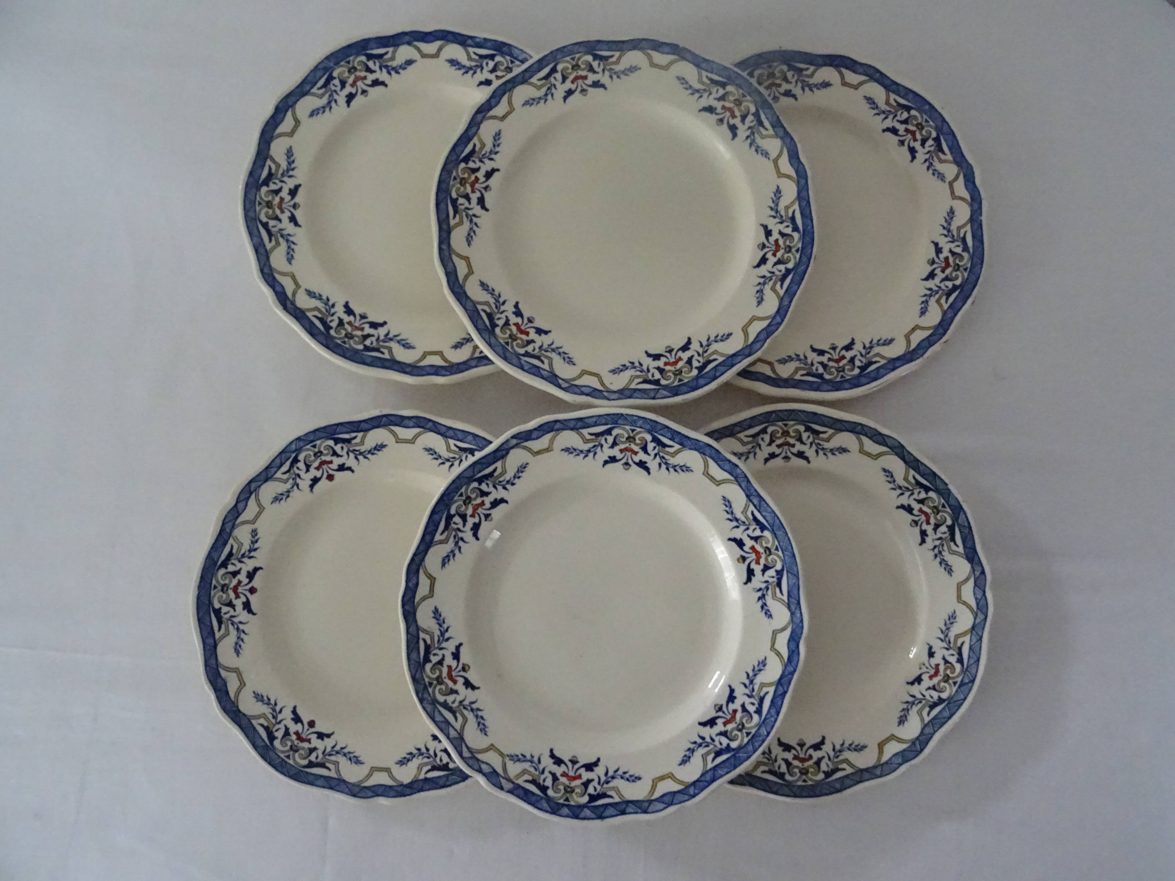 6 plates luneville k & g  villeray décor blue old faience