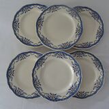 6 assiettes luneville k & g  décor villeray bleu faience ancienne