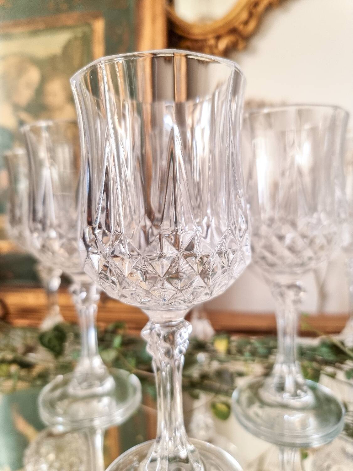 6 crystal stemmed glasses, Cristal d'Arques, Longchamp model