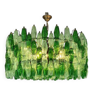 Chandelier contemporain surdimensionné en verre de Murano Poliedro en Venini patiné