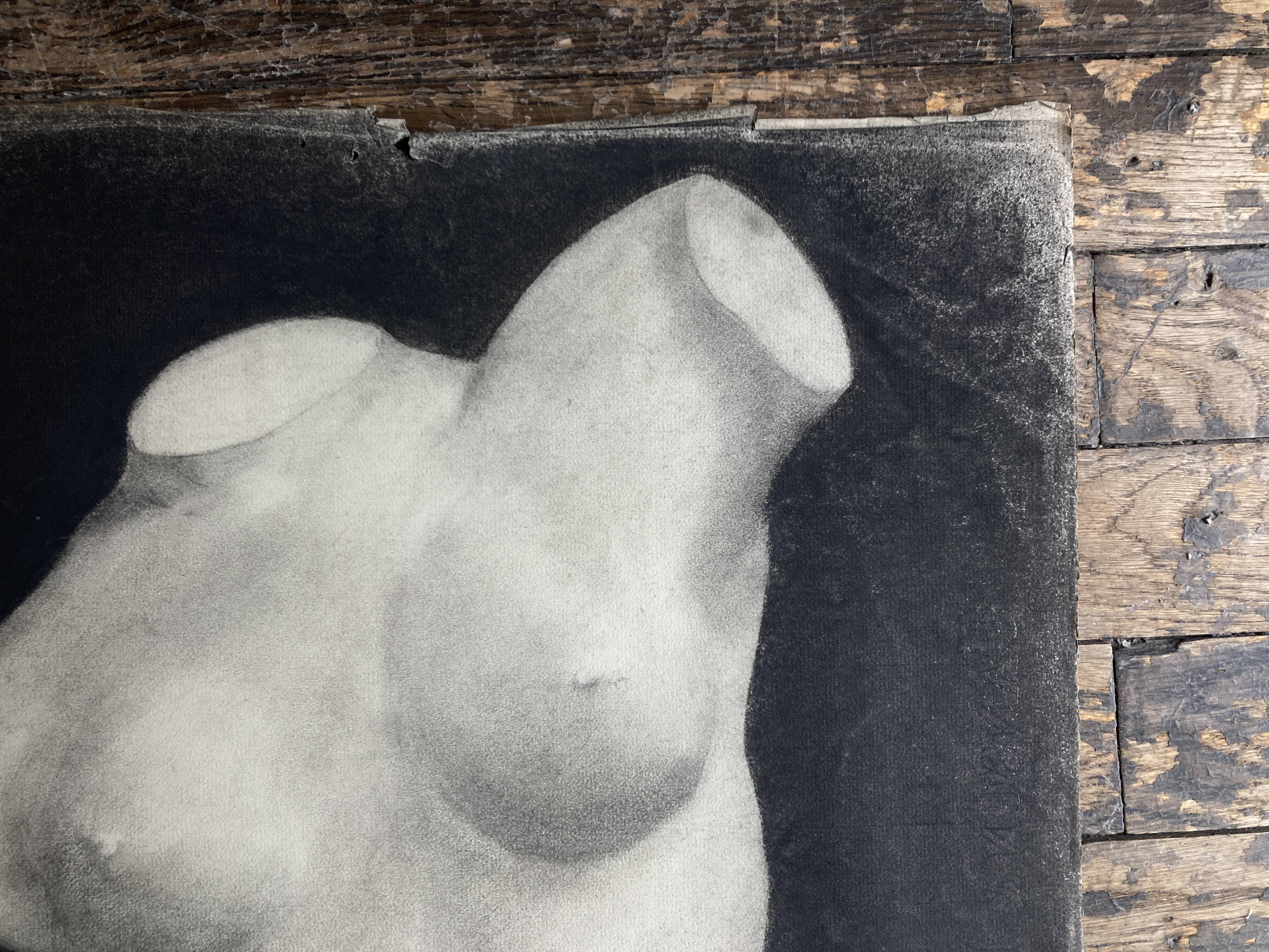Neoclassical bust of Diana, academic charcoal drawing from the studio, 1925