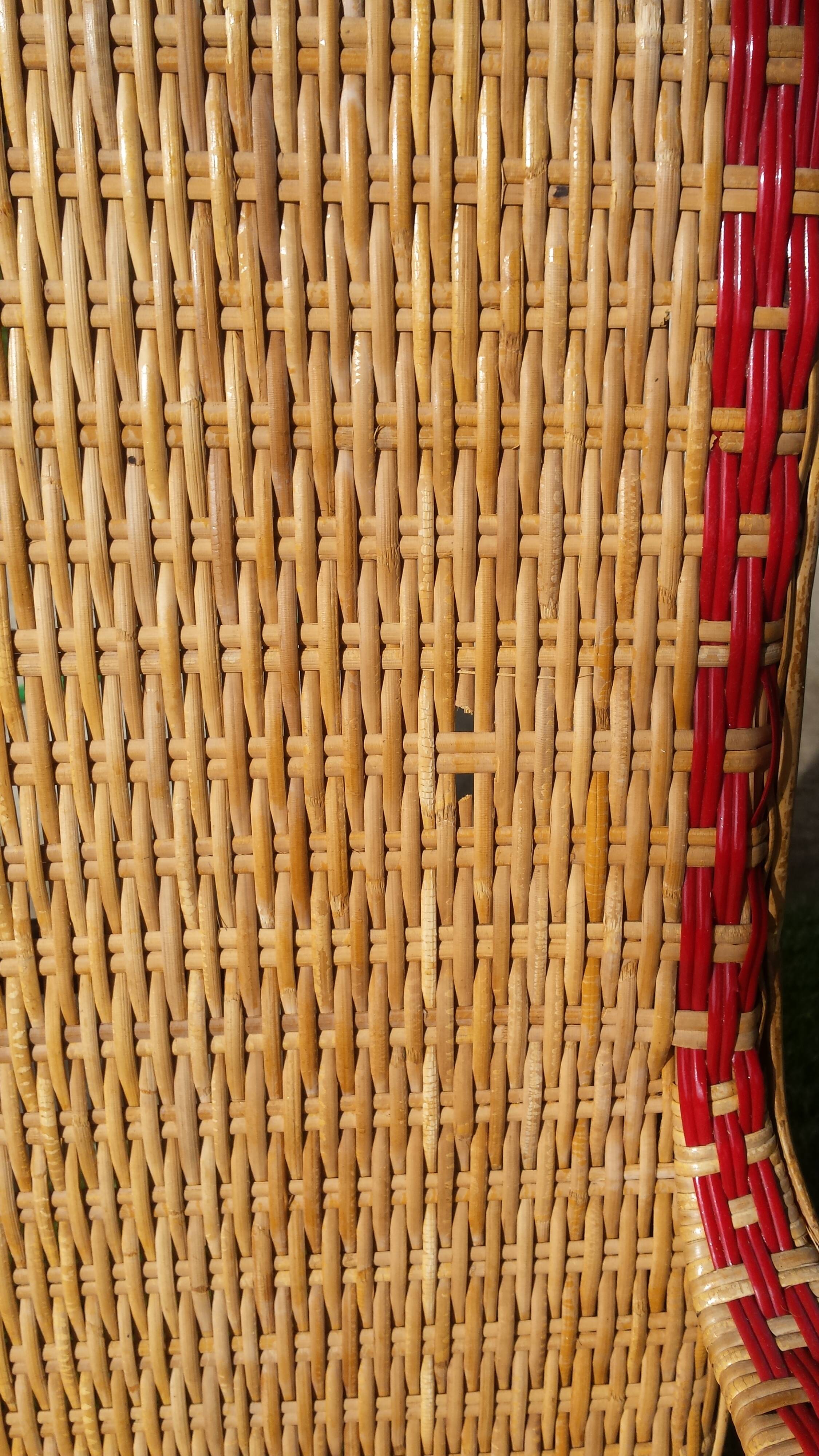 Wicker or rattan armchairs and bamboo