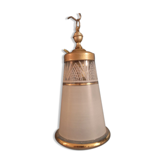 Lamp with lampshade in sandblasted glass border art deco gilded