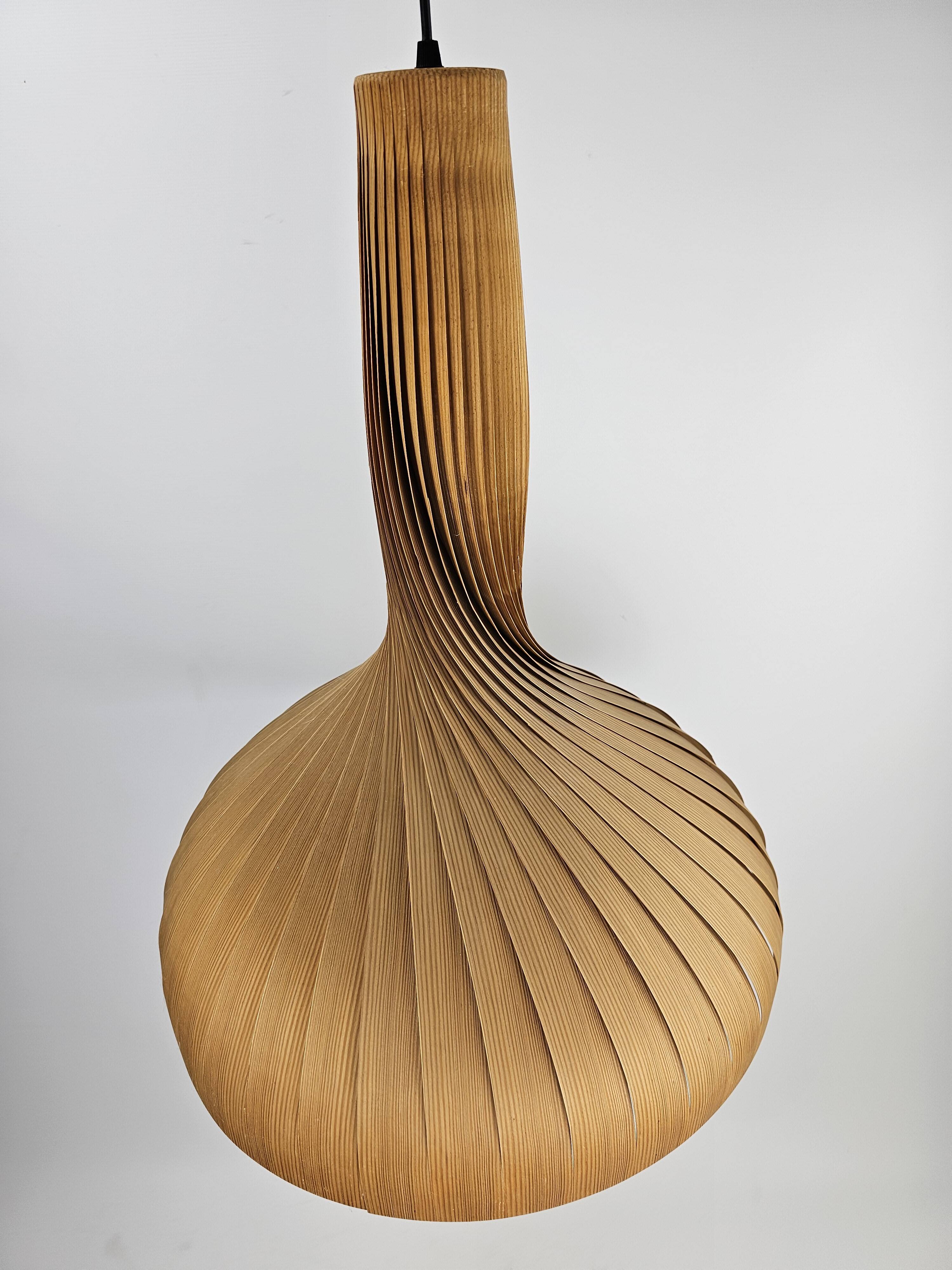 Large vintage hanging lamp veneer wood Hans Agne Jacobsson