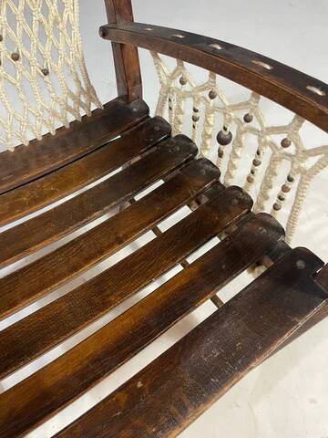 Vintage macramé armchair, 1960s, Czechoslovakia, wooden frame