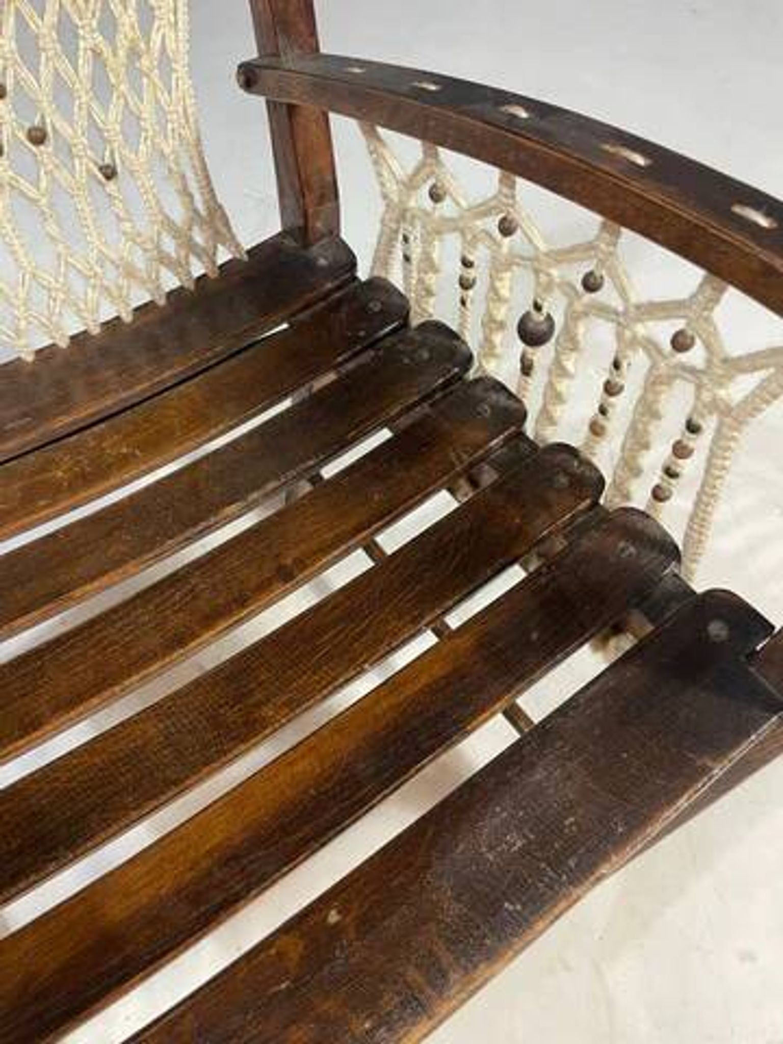 Vintage macramé armchair, 1960s, Czechoslovakia, wooden frame