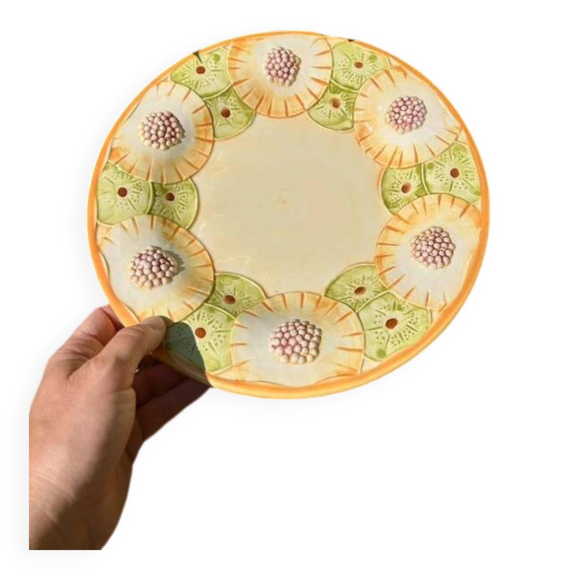 Assiette barbotine aux fruits