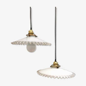Pair of hanging lamp in white opaline