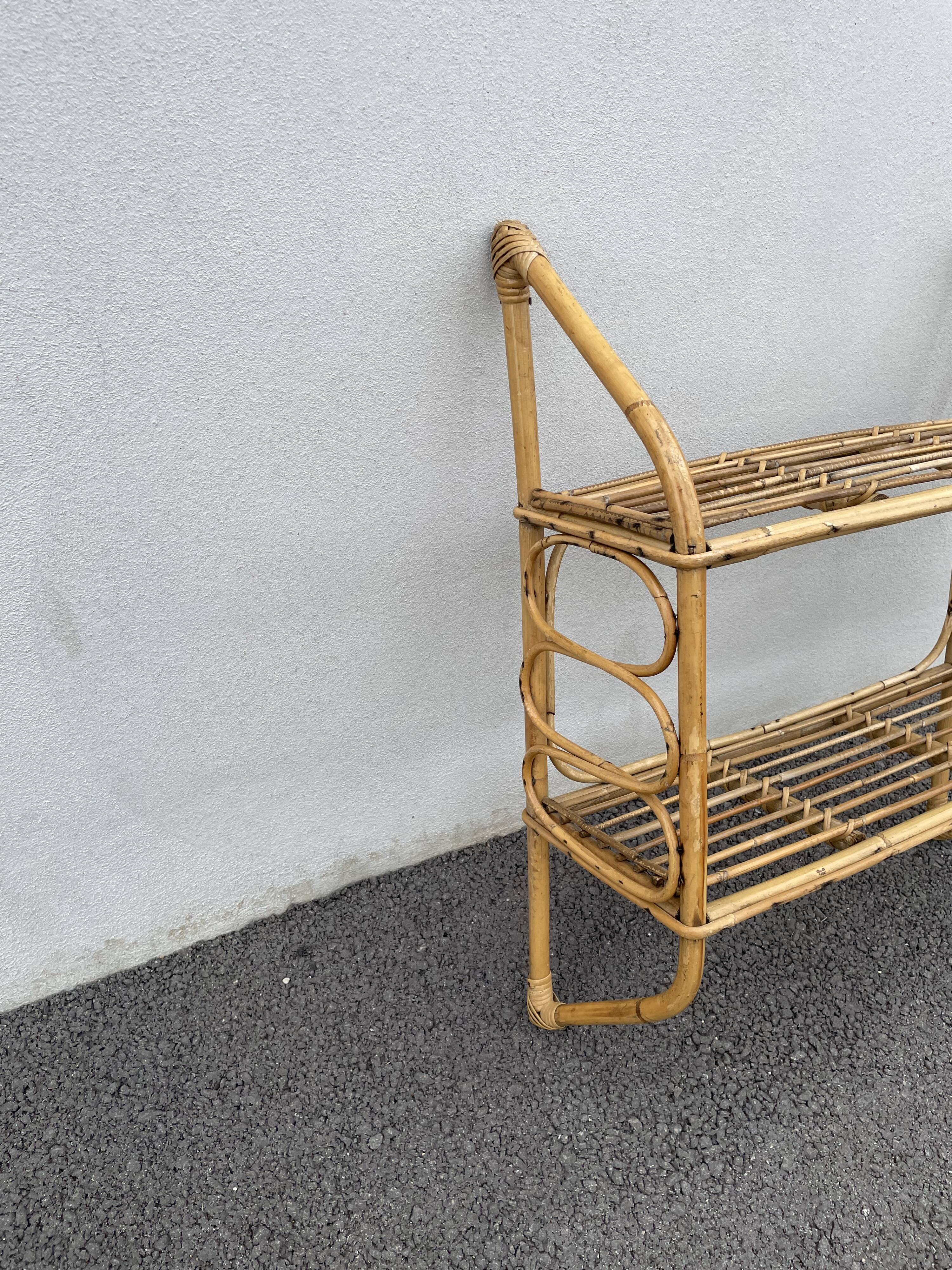 Vintage rattan wall shelf