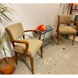Paire de fauteuils bridge en bois massif et velours circa 1950