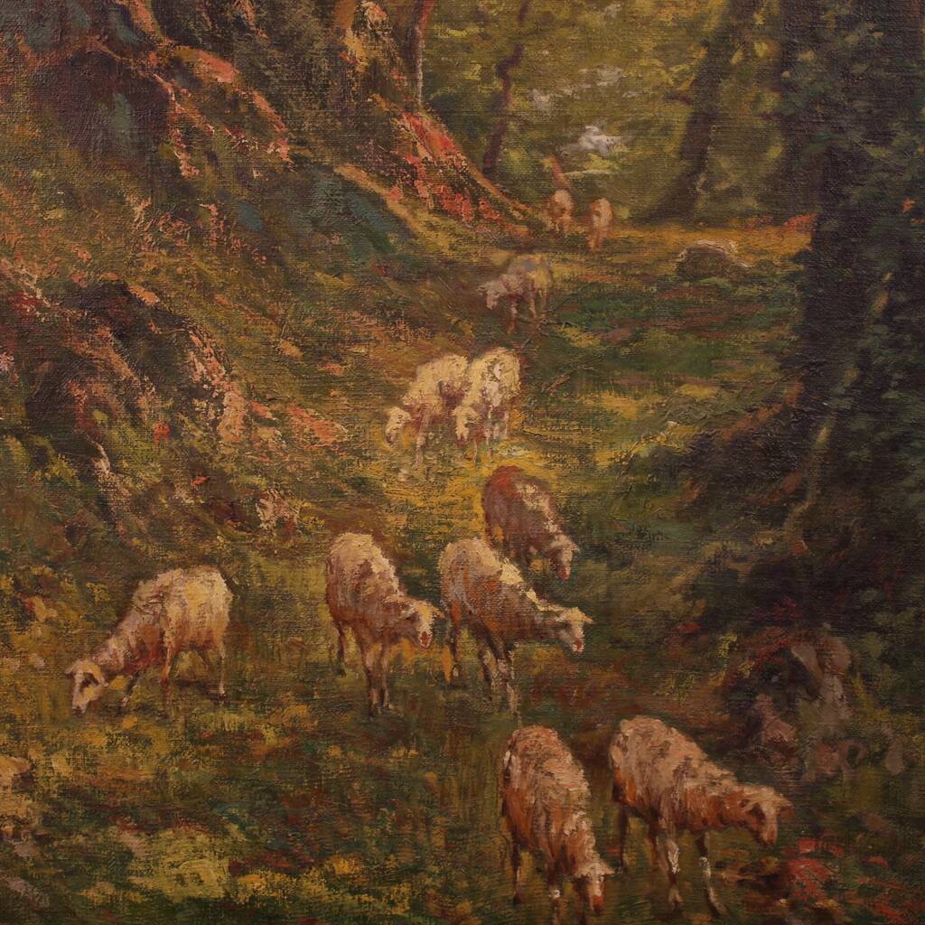Italian landscape painting with sheep signed C. Bentivoglio