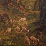 Italian landscape painting with sheep signed C. Bentivoglio