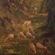 Peinture de paysage italienne avec des moutons signée C. Bentivoglio