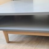 Table basse grise, 2 tiroirs, 1 espace ouvert artic