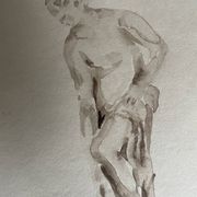 Signed painting monochrome watercolor study drawing statue museum classic "coming out of the bath"