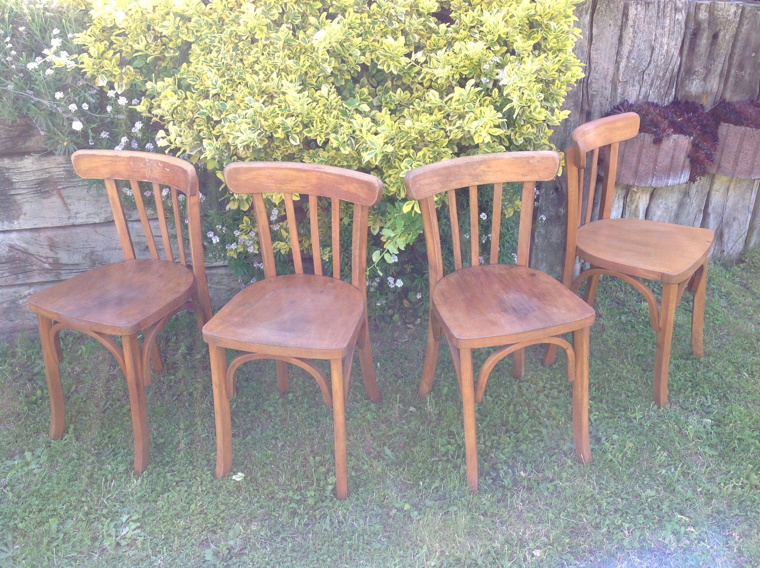 Suite of four foot bistro chairs with hoops / vintage 40s-50s