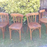 Suite of four foot bistro chairs with hoops / vintage 40s-50s