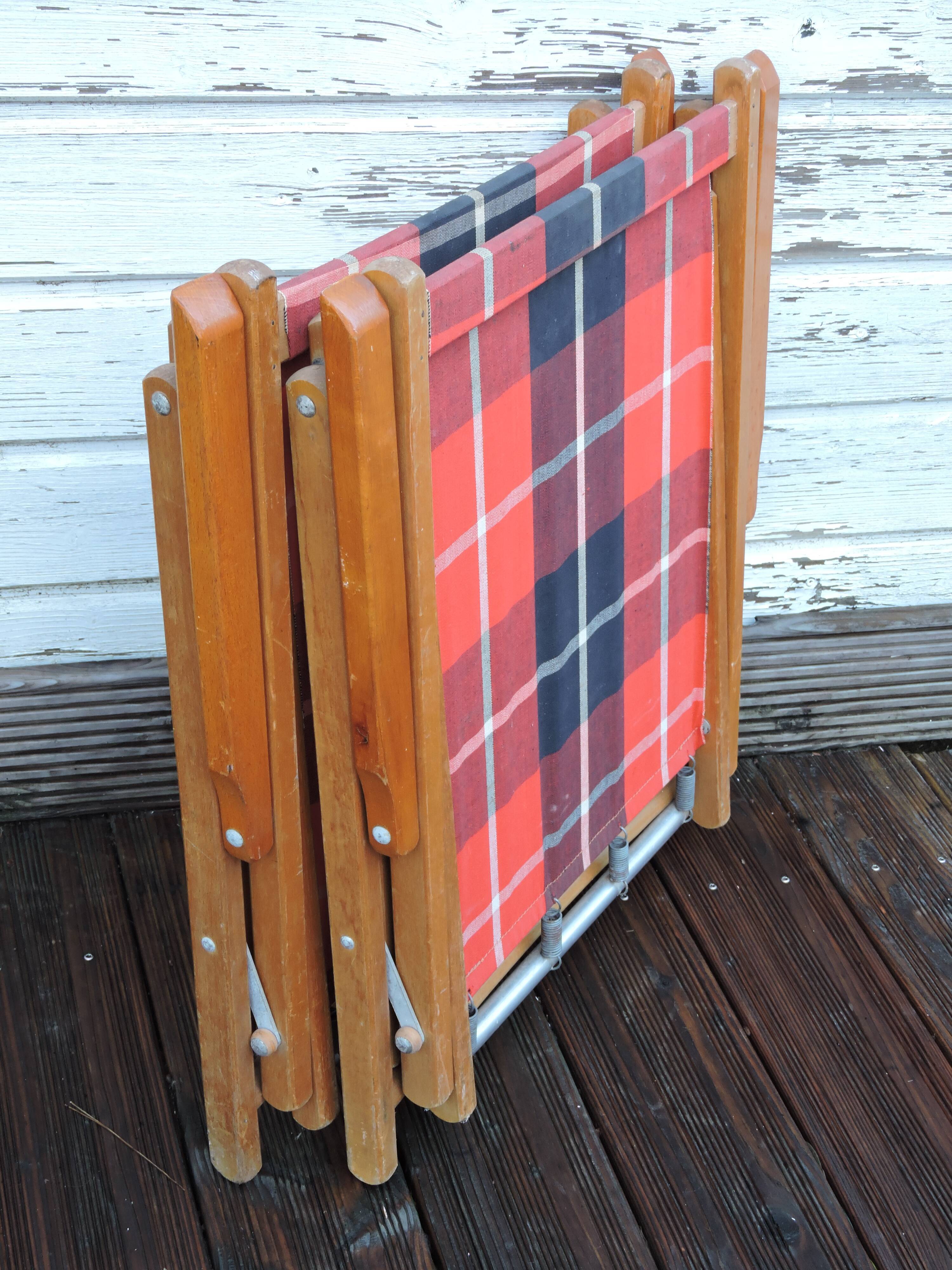 Pair of folding camping chairs Plidéal vintage 1950
