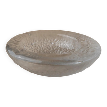 Vintage Murano Glass Ashtray: Clear and Iced Glass, Round, Italy 1970s - Glass Art Centerpiece