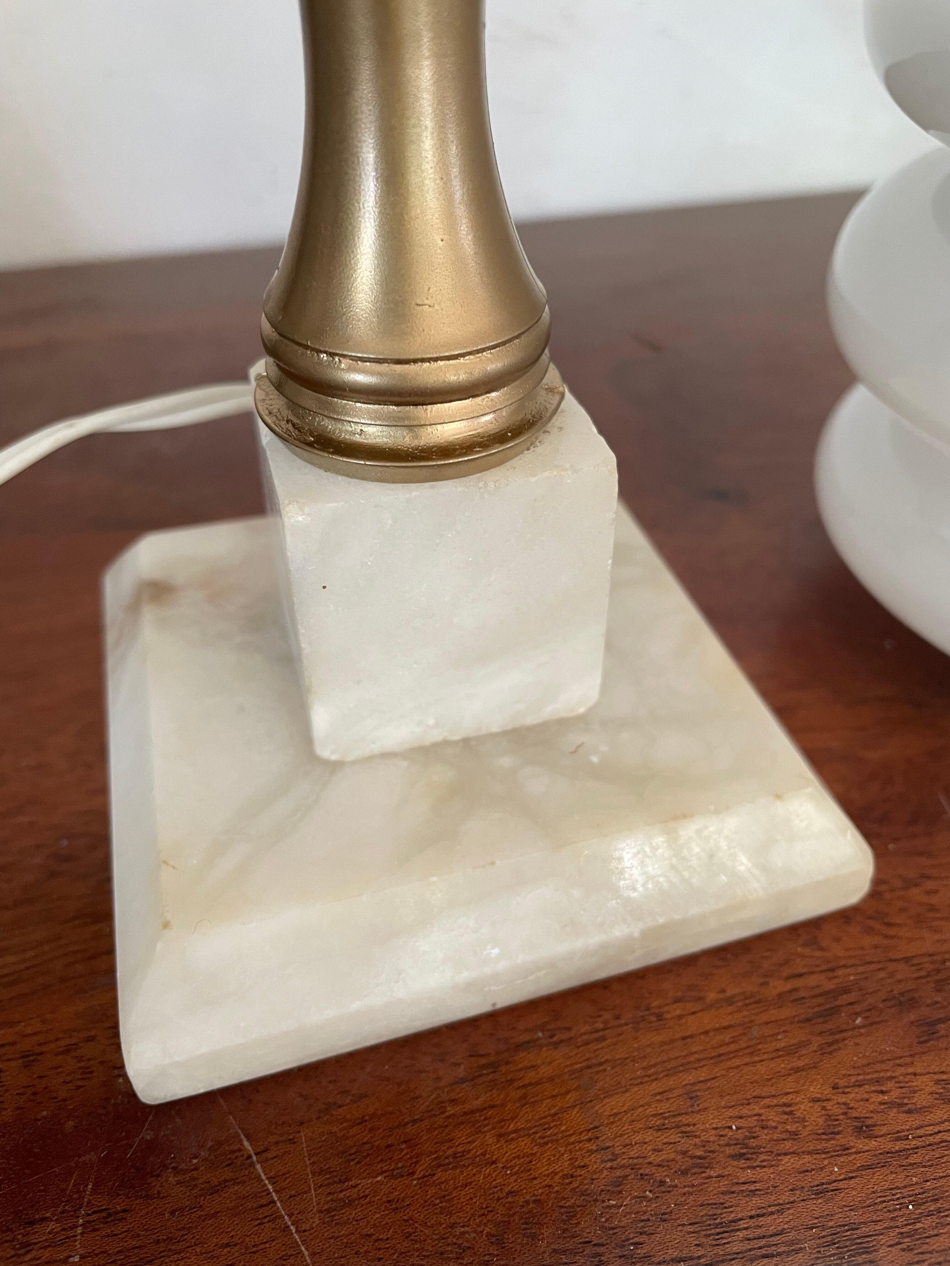 Pair of Art Deco marble and opaline lamps