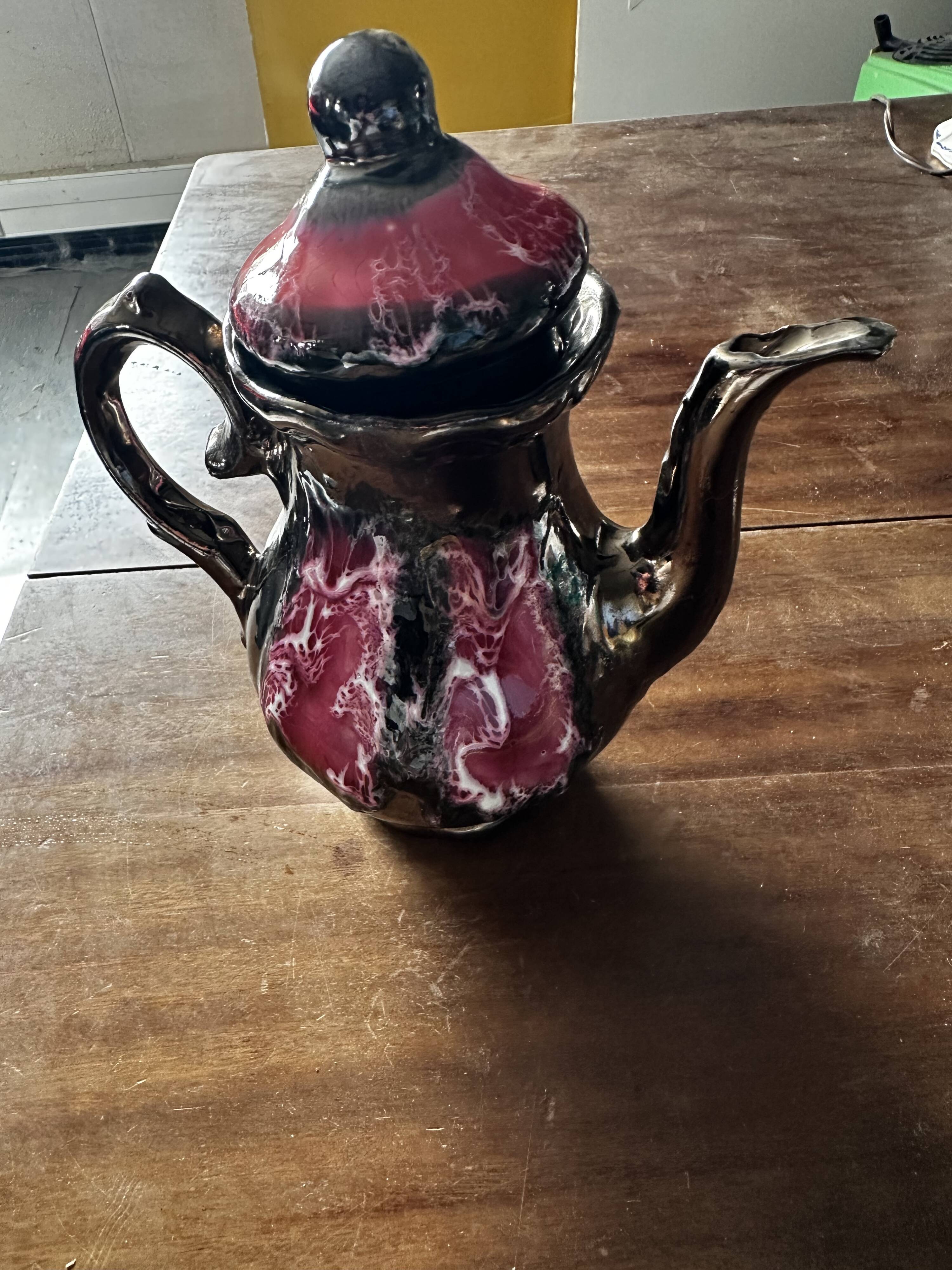 Vallauris Chrome Enameled Ceramic Teapot or Coffee Pot